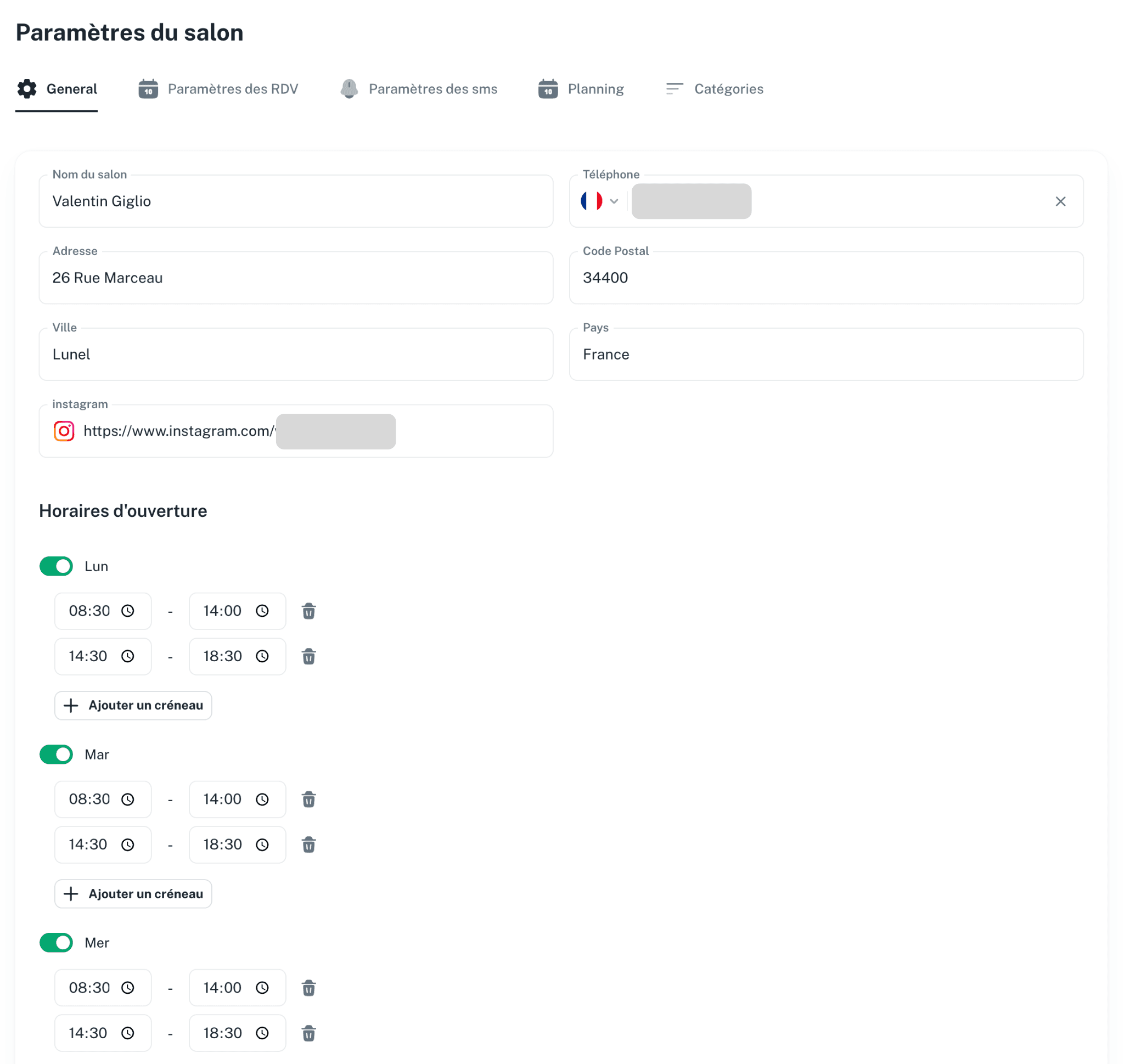 Configuration du calendrier